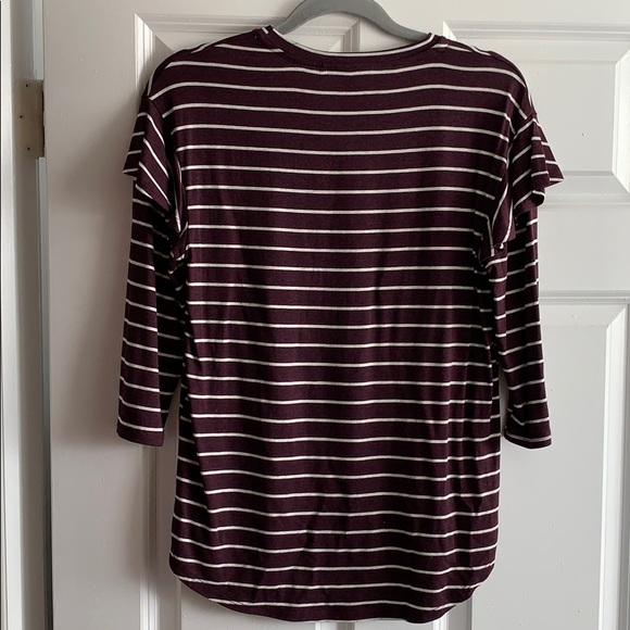 Like New! Anthropologie Stripe Ruffle Shoulder Top - Picture 4 of 5